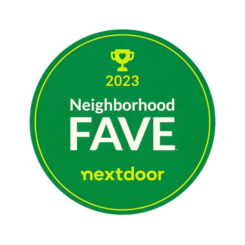 Green and yellow Nextdoor 2023 Neighborhood Fave award badge.